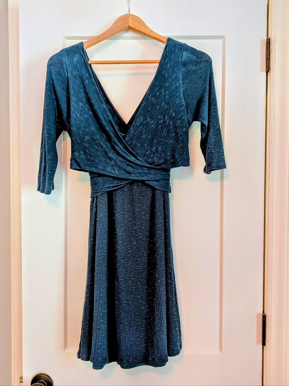 AMADI Anthropologie Lola Wrap-style Teal Knit Sweater Dress